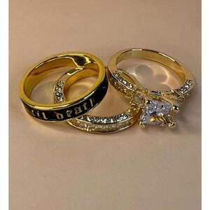 3 Piece Simulated Diamond Ring Set Gold Vermeil 925 Sterling Silver Size 7 Til D